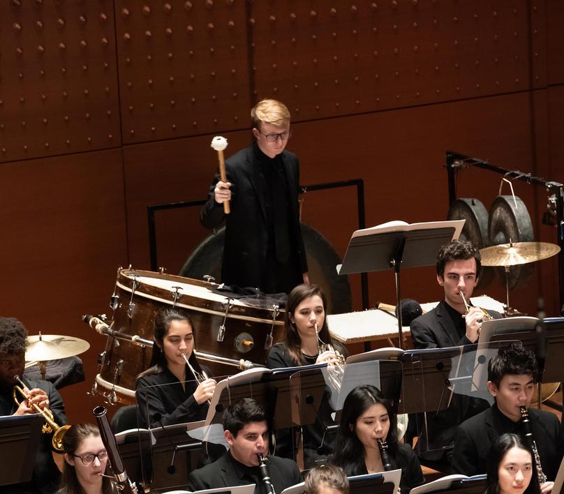 A percussionist performing with the Juilliard Orchestra